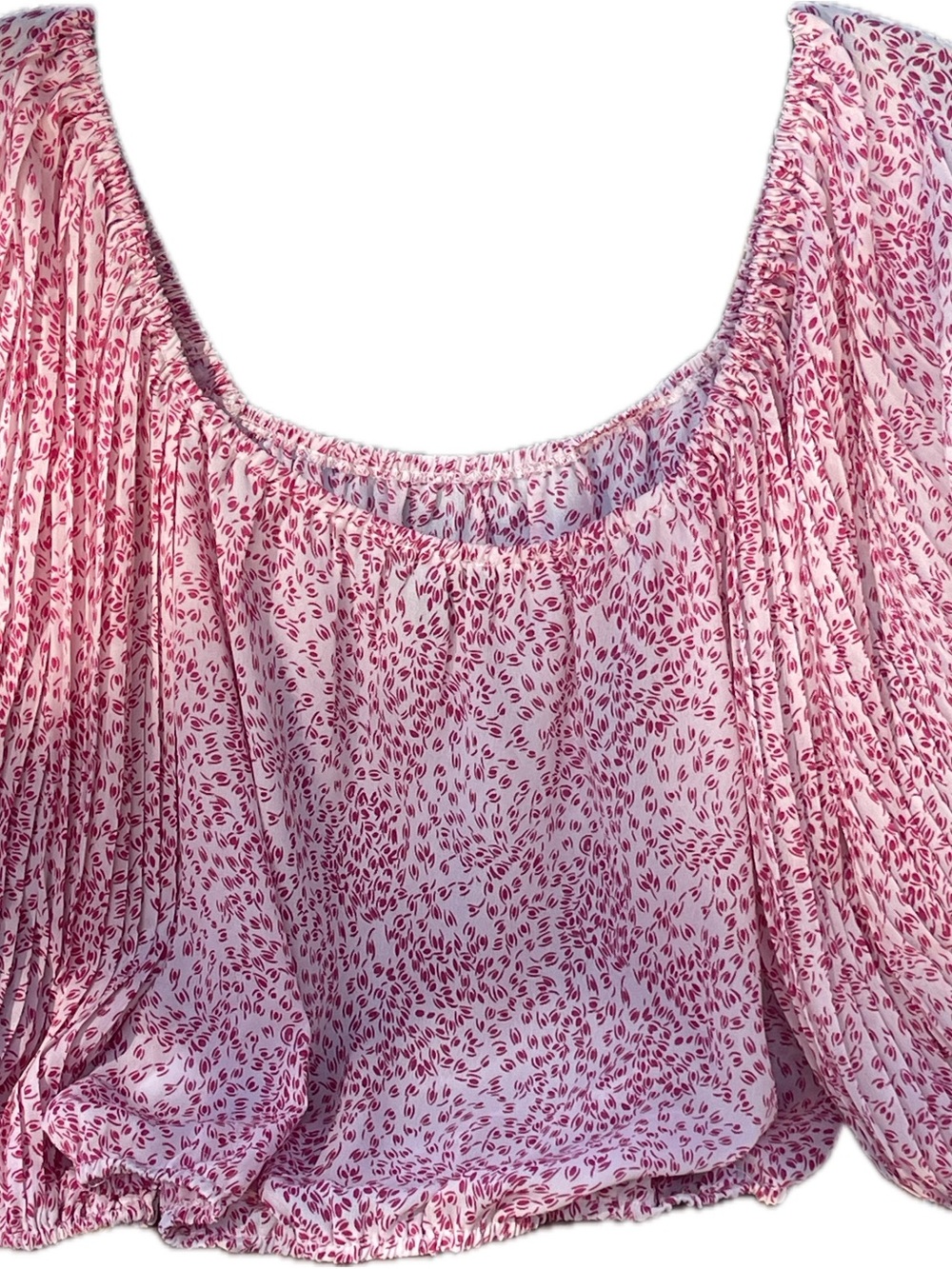 Lucy Paris Pink Ditsy Pleated Puff Sleeve Blouse